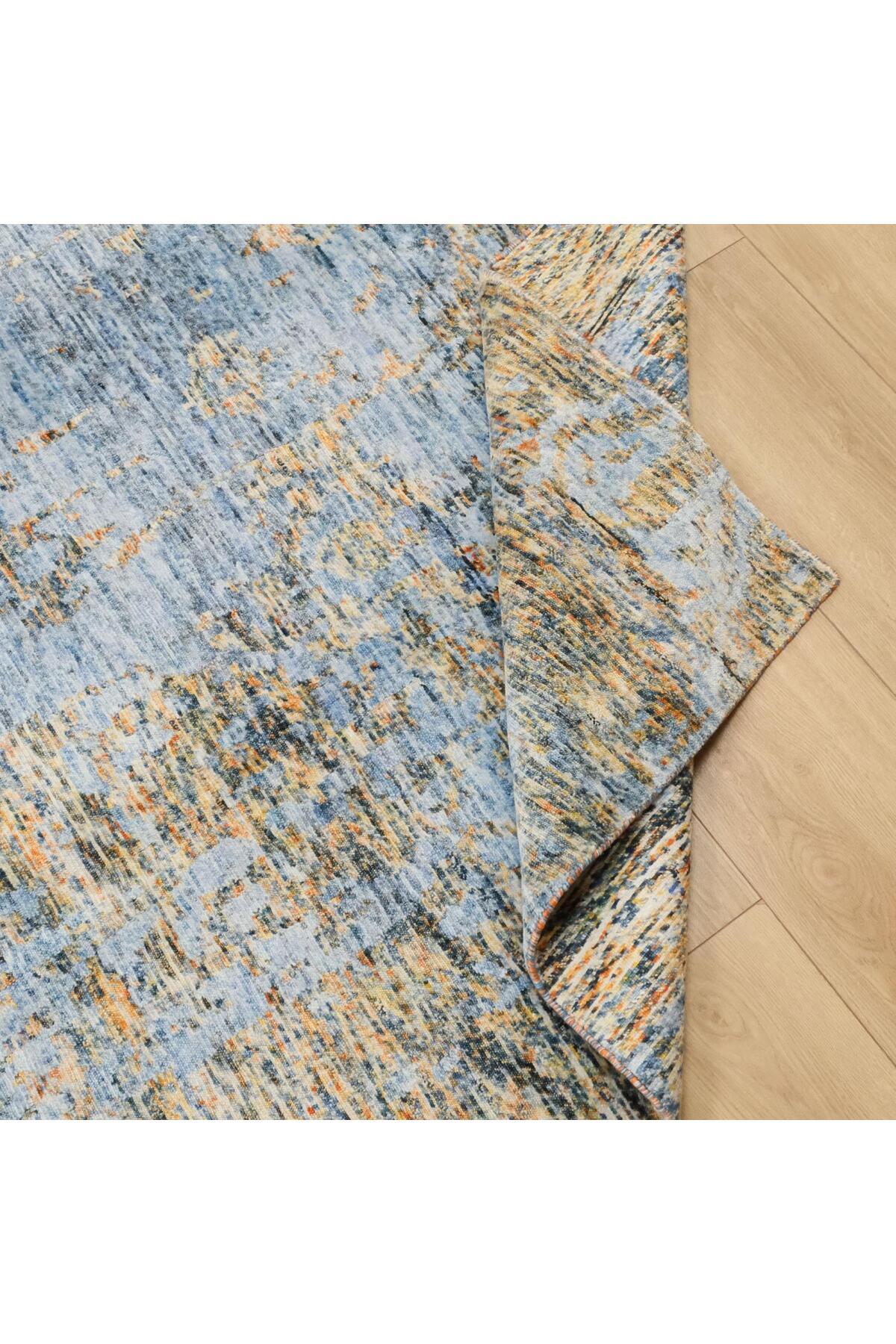 Halicizade Soyut Pattern Hand-Woven Rug-bambu Turquoise Gold - MALLTURK