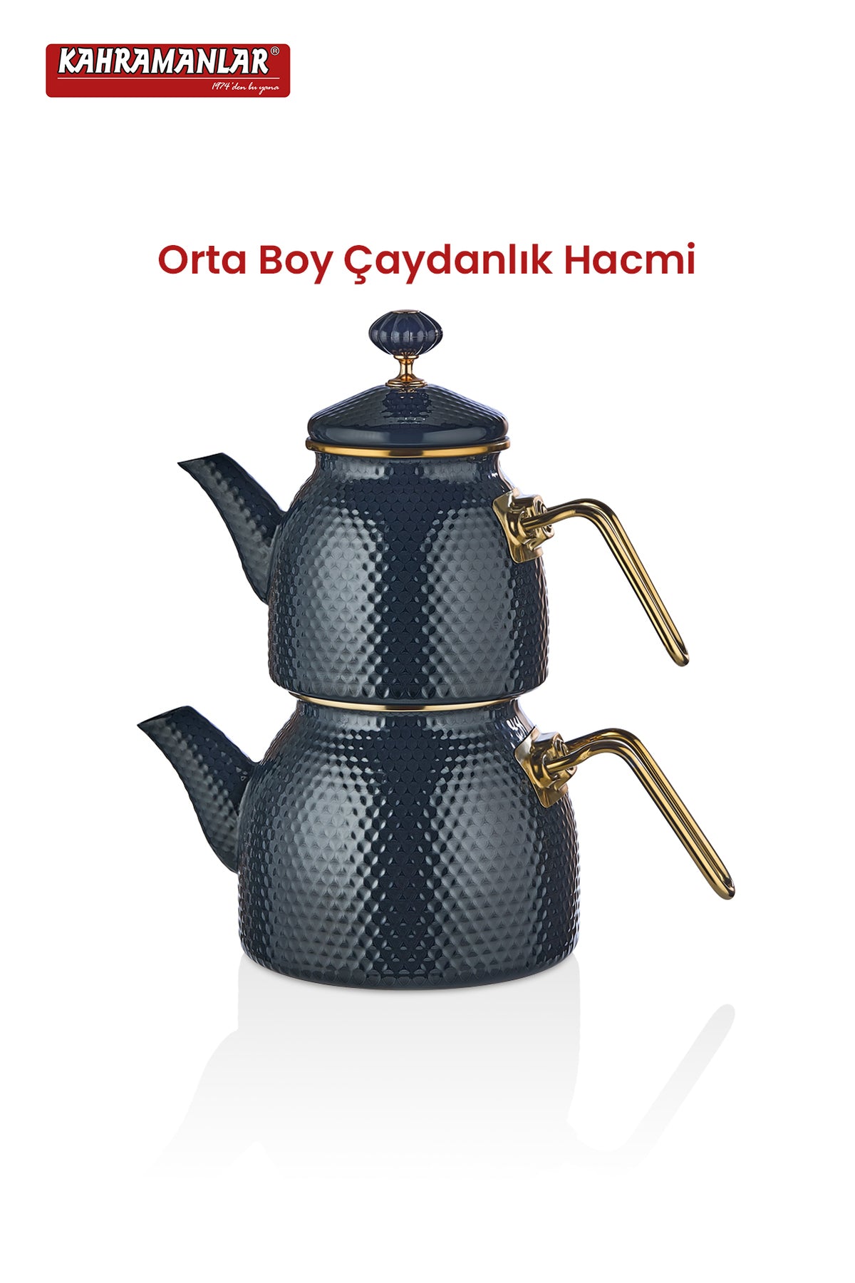 Kahramanlar Prime Anthracite Enamel Teapot Set - MALLTURK