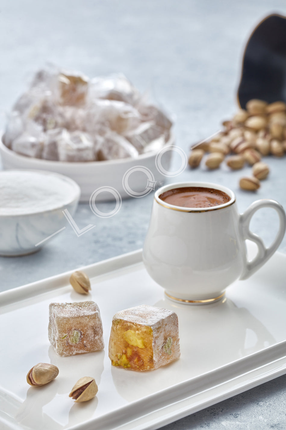LOQO pudra Coated Pistachio Double Roasted Turkish Delight 500 g tek tek paketli 1033
