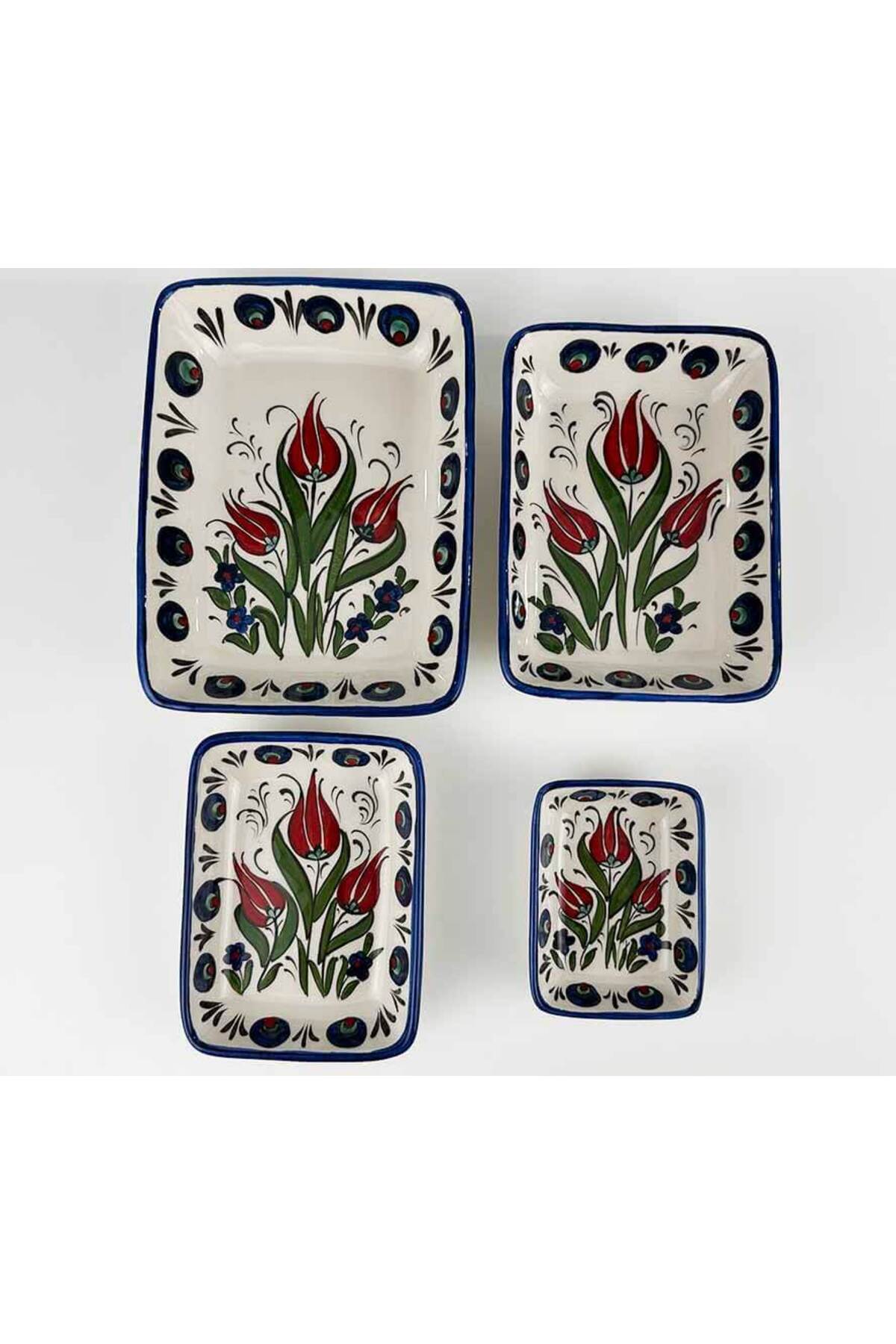 Cini Evi Palace Tulip Patterned 4-Piece Ceramic Snack Bowl Set - MALLTURK
