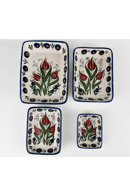 Cini Evi Palace Tulip Patterned 4-Piece Ceramic Snack Bowl Set - MALLTURK