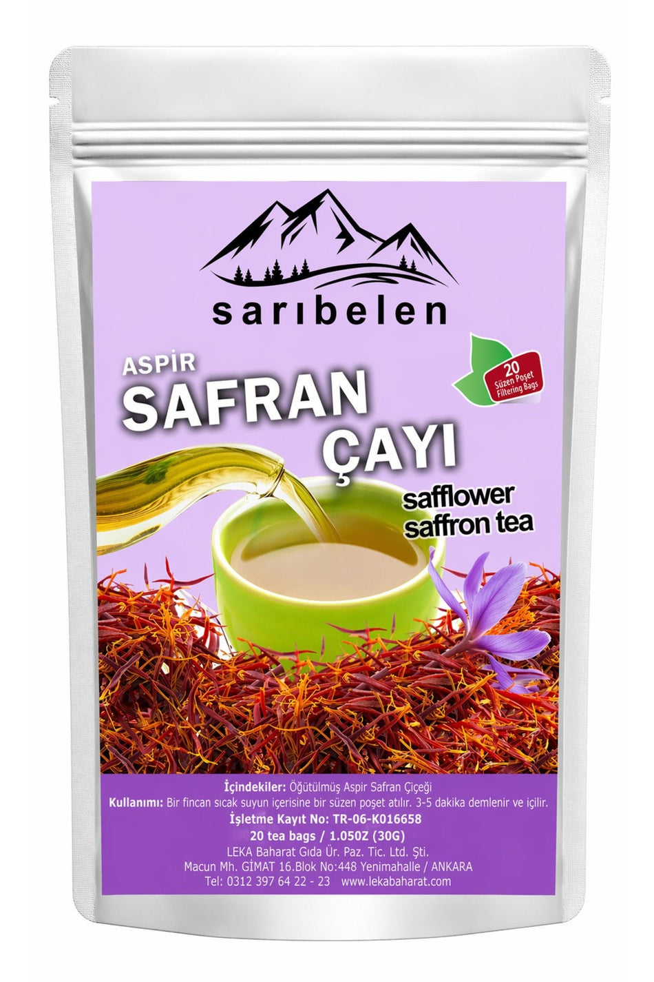 Saribelen Saffron Safflower Tea, 20 Filter Bags
