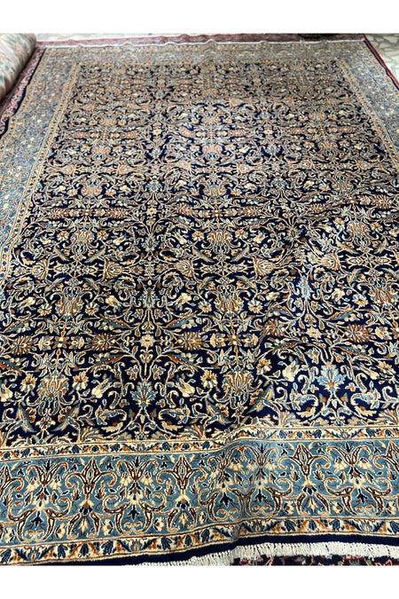 RD RAMAZAN DAG Hand Rug Art Hand-Woven Iranian Kirman Laver Rug Premium Quality Navy Color Size 355x267 - MALLTURK