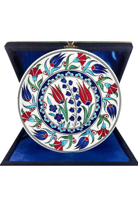 Cini Evi Iznik Tile Plate Tulip and Carnation Garden Patterned 18 cm - MALLTURK