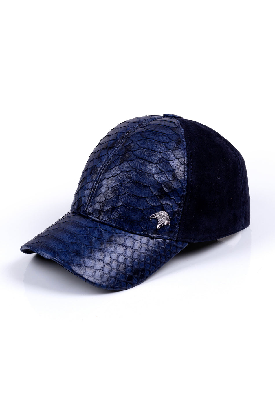 Fubileather Genuine Snake Skin Suede Detail Baseball Cap Navy Blue