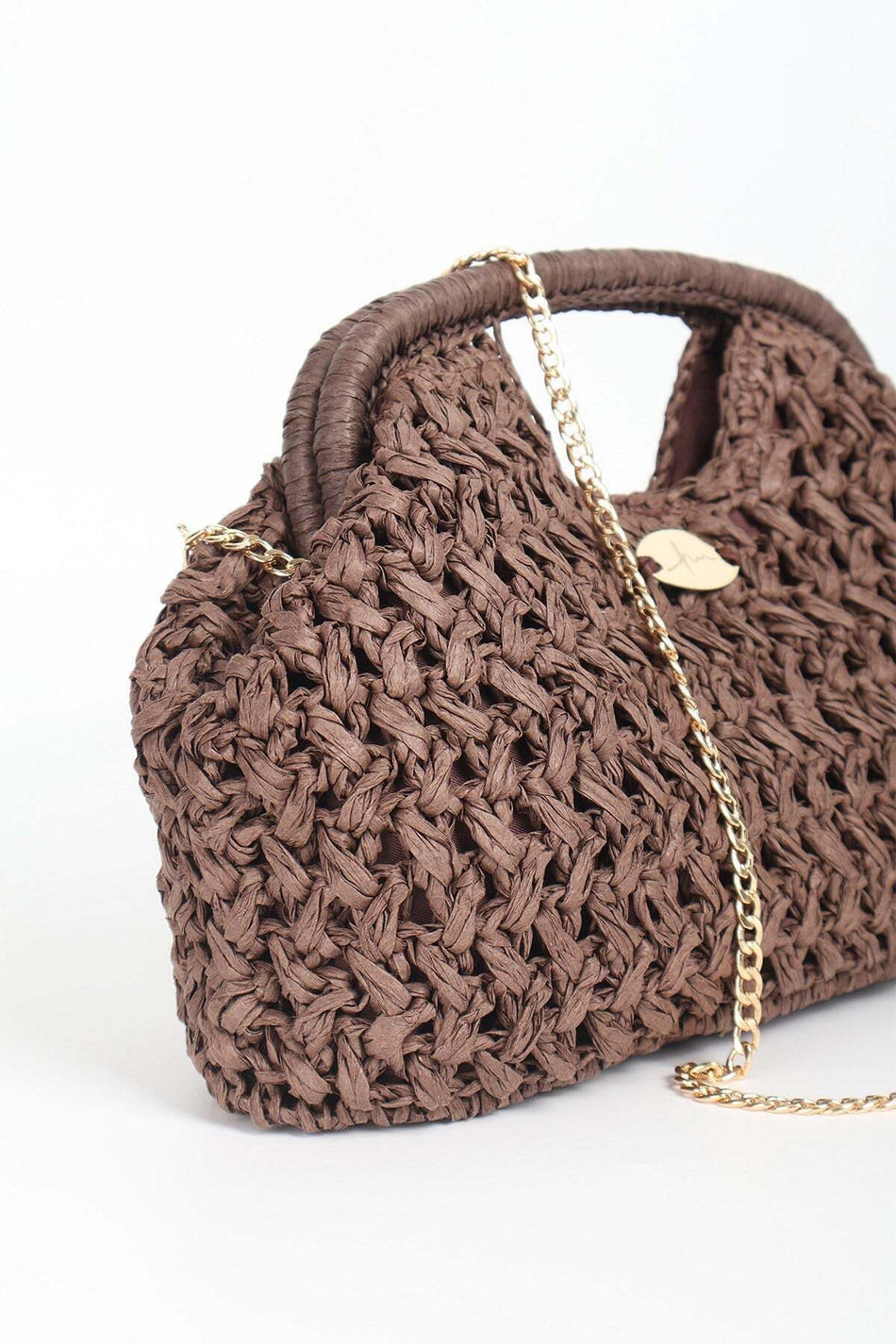 Hasema Chain Detail Brown Beach Handbag 1137