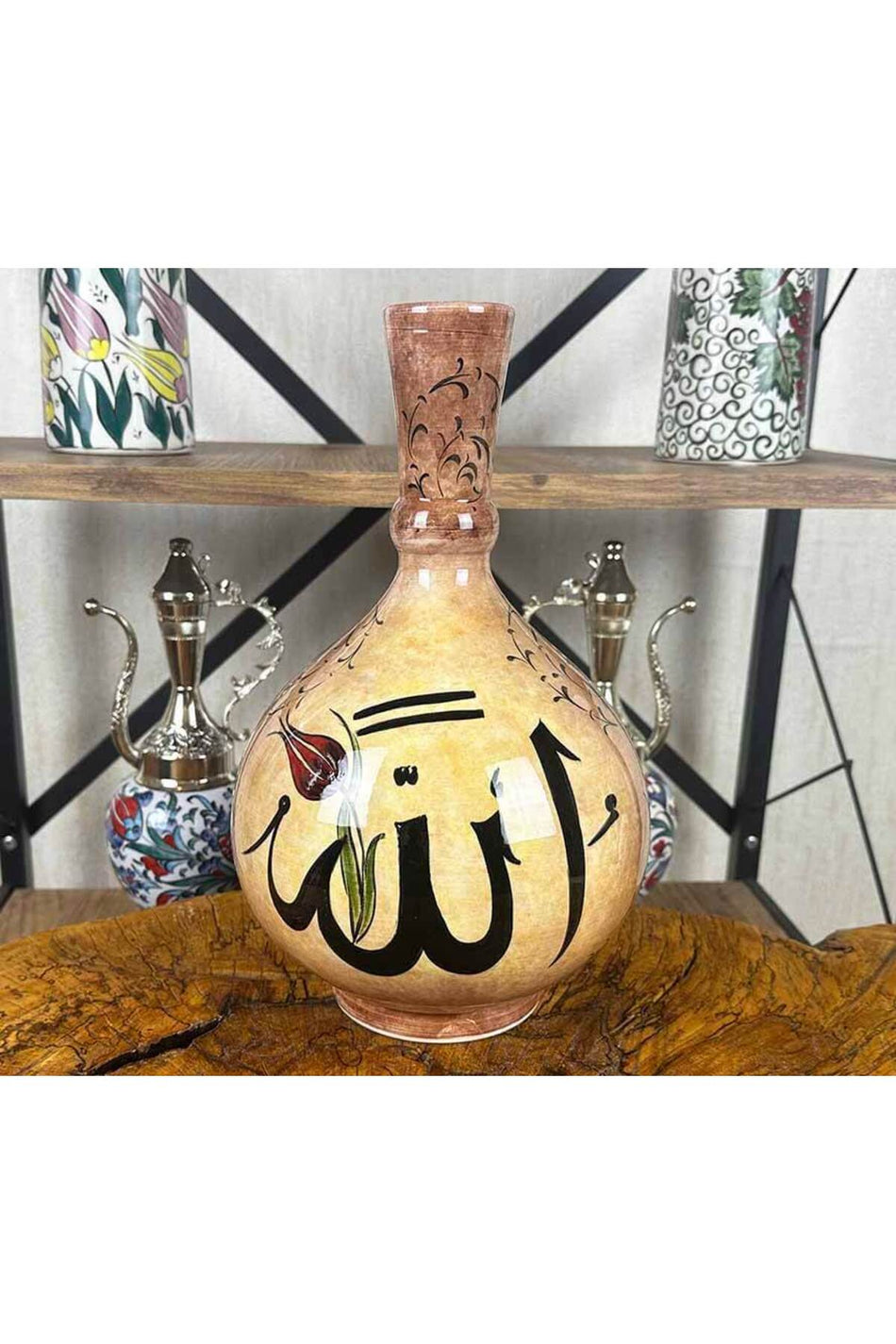Cini Evi with Tulips and the Call to Prayer – Iznik Tile Vase - MALLTURK