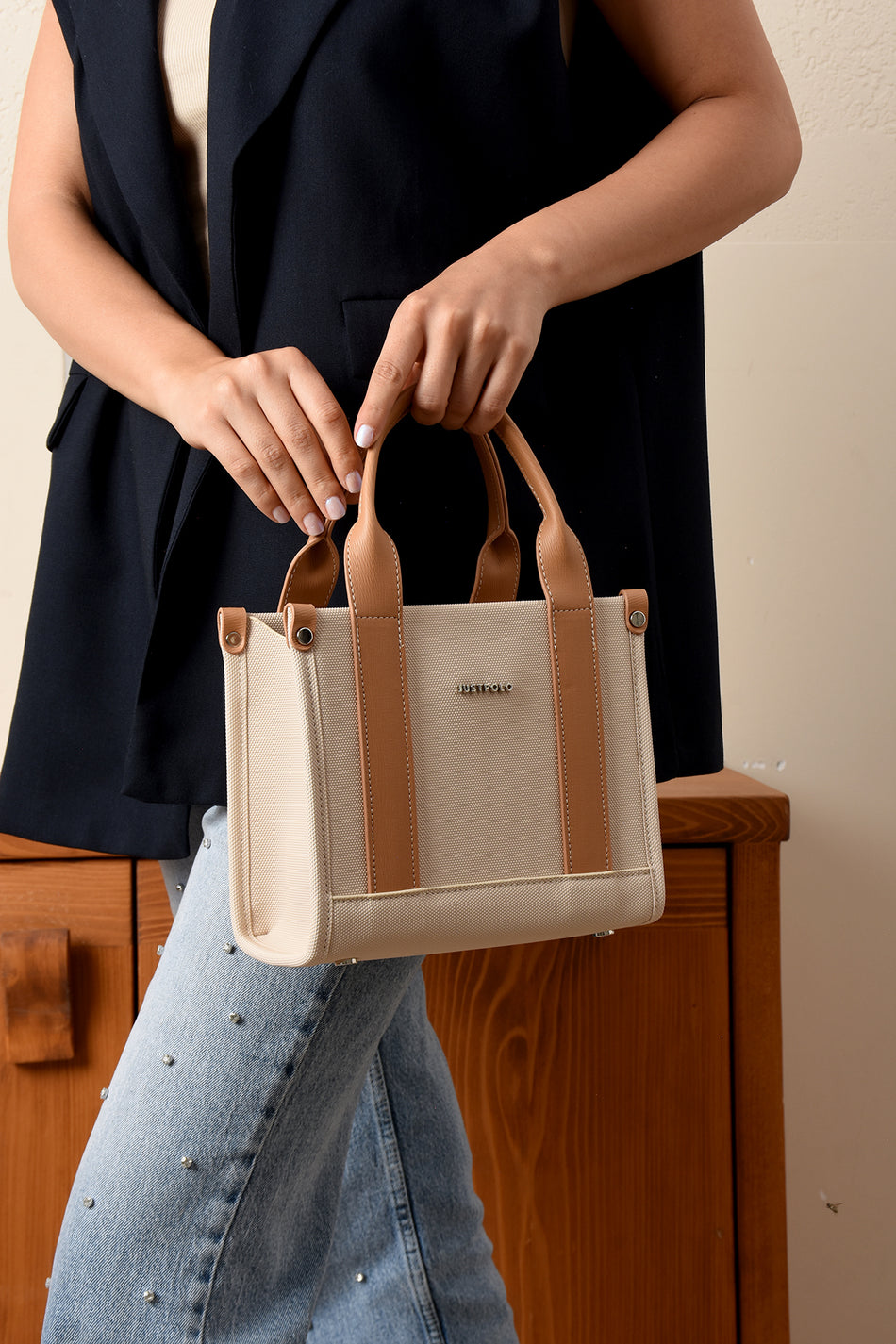 Just Polo, Cream, Polo FabricEpi Women's Hand and Shoulder Bag, - MALLTURK