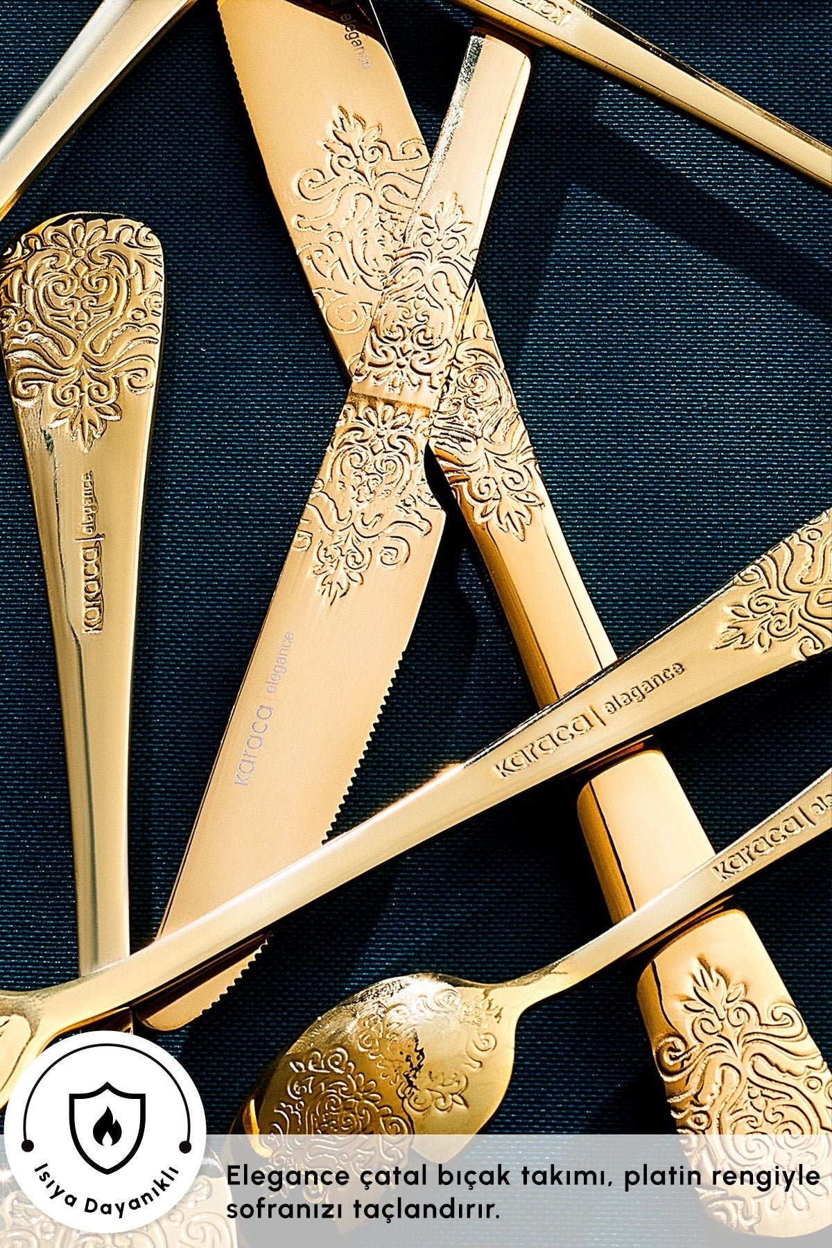 Karaca elegance bellatrix 84 Piece 12 Place Setting Flatware Set gold - MALLTURK