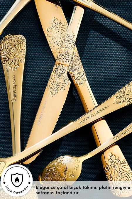 Karaca elegance bellatrix 84 Piece 12 Place Setting Flatware Set gold - MALLTURK