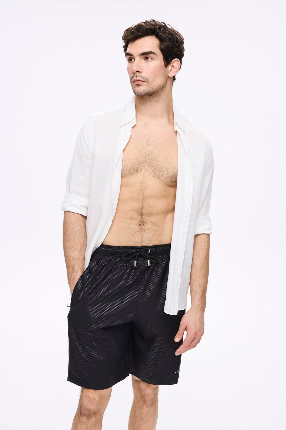 Textured Fabric Men's Short Pool and Beach Shorts Black 5032
