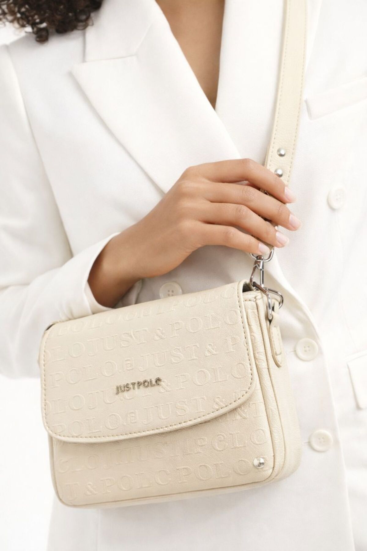 Just Polo Women's Flap Shoulder Bag JPM4041 Flat Cream - MALLTURK