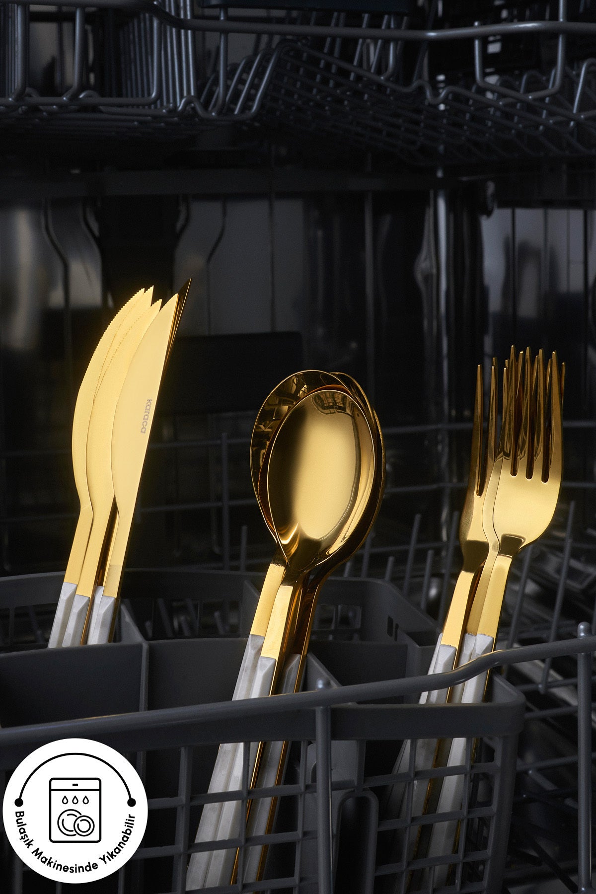 Karaca arete 18 Piece 6 Place Setting Flatware Set gold - MALLTURK