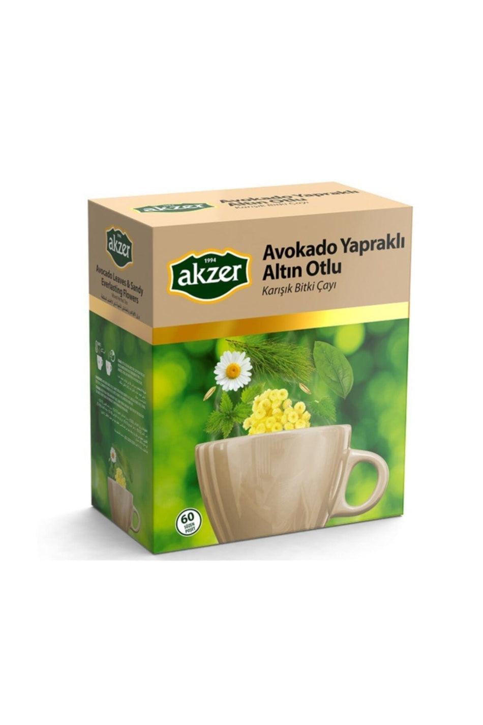 Tisana Akzer con foglie di avocado ed erba dorata, 60 bustine