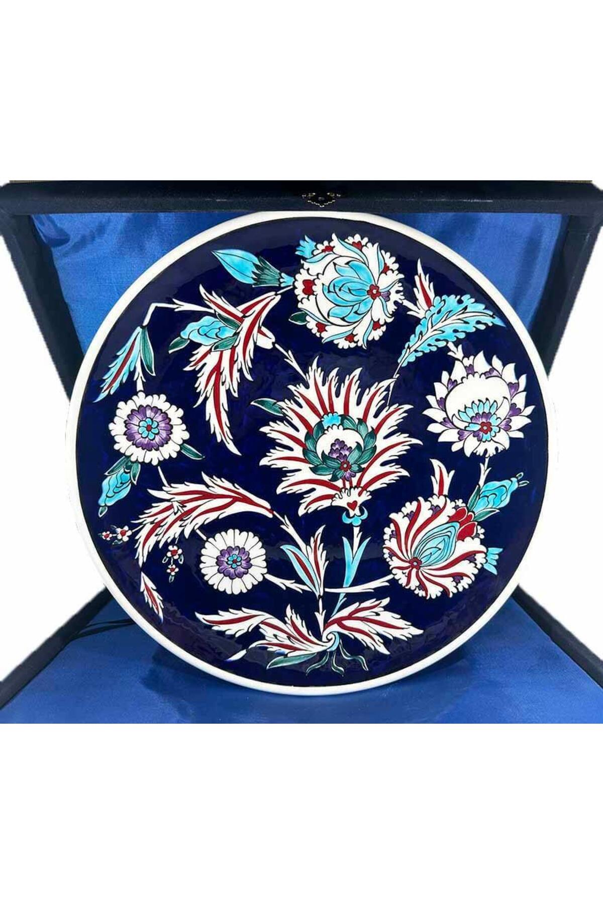 Cini Evi Osmanli Ihtisami Blue Zeminli Hatayi Motif Iznik Tile Plate - MALLTURK
