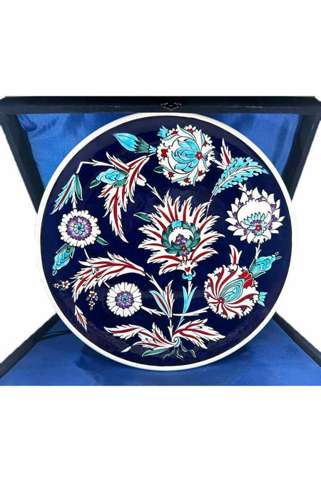 Cini Evi Osmanli Ihtisami Blue Zeminli Hatayi Motif Iznik Tile Plate - MALLTURK