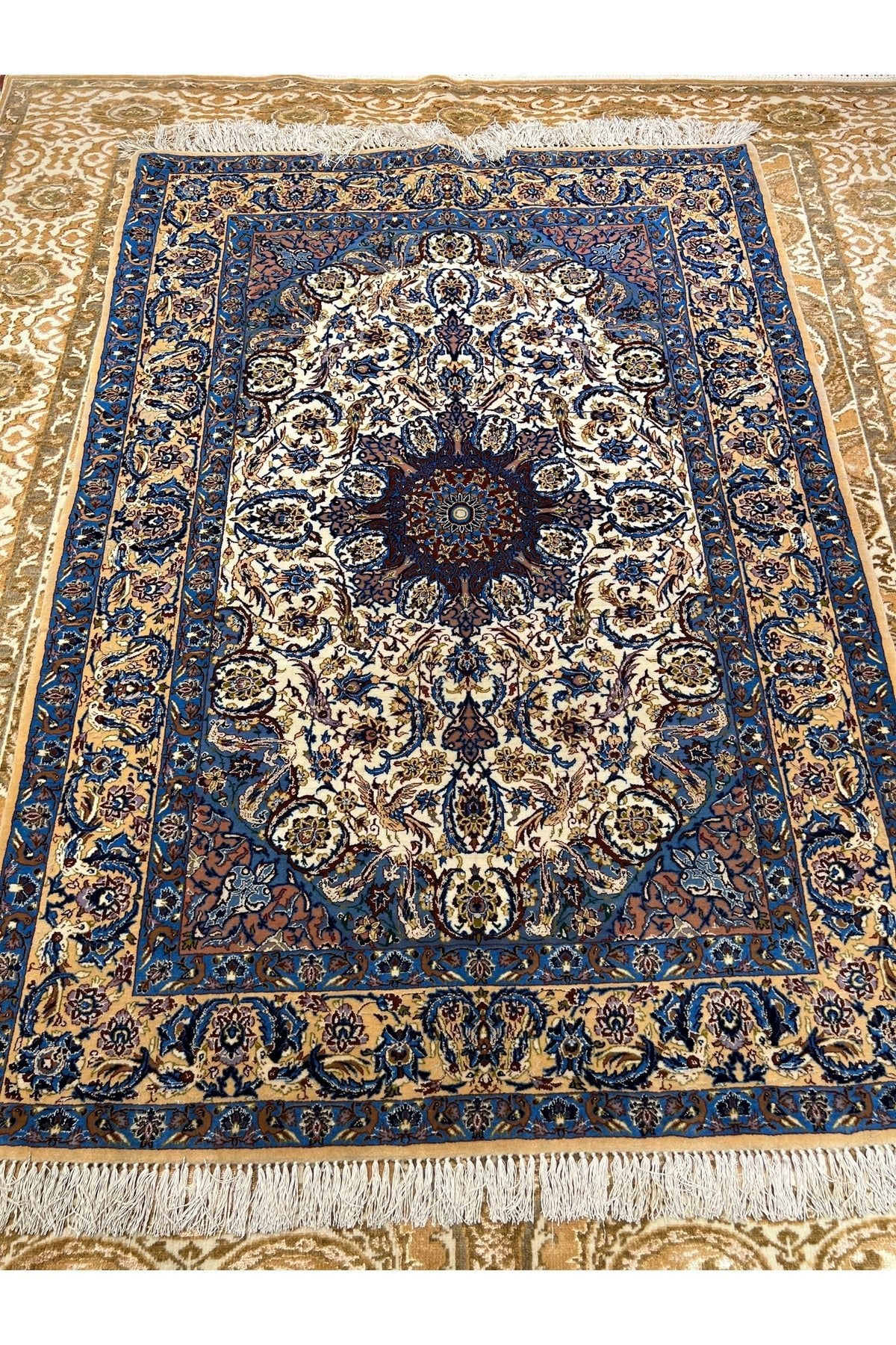 RD RAMAZAN DAG Hand Rug Art Hand-Woven Iranian Silk Blend Isfahan Rug Quality Exceptional Size 160x110 - MALLTURK