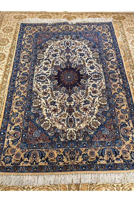 RD RAMAZAN DAG Hand Rug Art Hand-Woven Iranian Silk Blend Isfahan Rug Quality Exceptional Size 160x110 - MALLTURK
