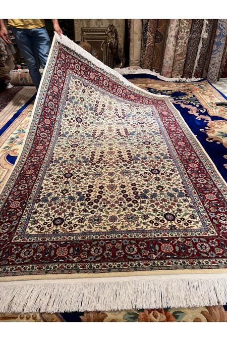 RD RAMAZAN DAG Hand Rug Art Hand-Woven Hereke Rug Signed Seven Mountains Flower Design Size 234x148 - MALLTURK