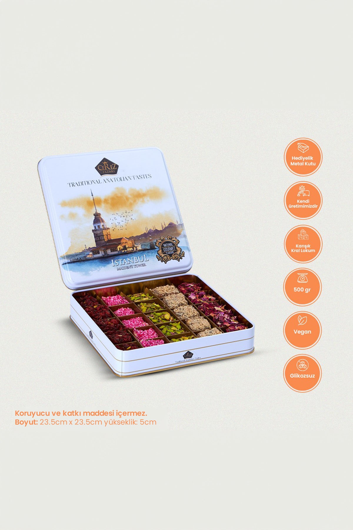 Cerez pazari Gift Box metal kutuda kral Turkish Delight 500g Assorted spesiyal Pistachio Hazelnut and Walnut - MALLTURK