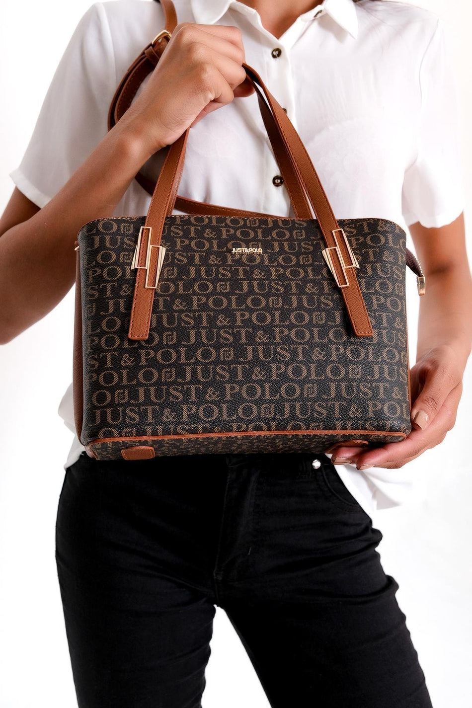 Just Polo Women's Monogram Print Handbag 2066 Coffee Tan - MALLTURK