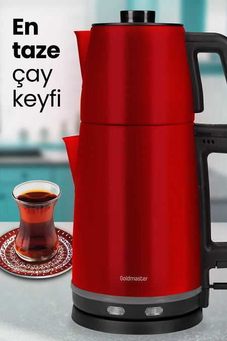 GoldMaster Selvi Red 2200 Watt Dual Heater Stainless Steel Tea Maker and Water Kettle - MALLTURK