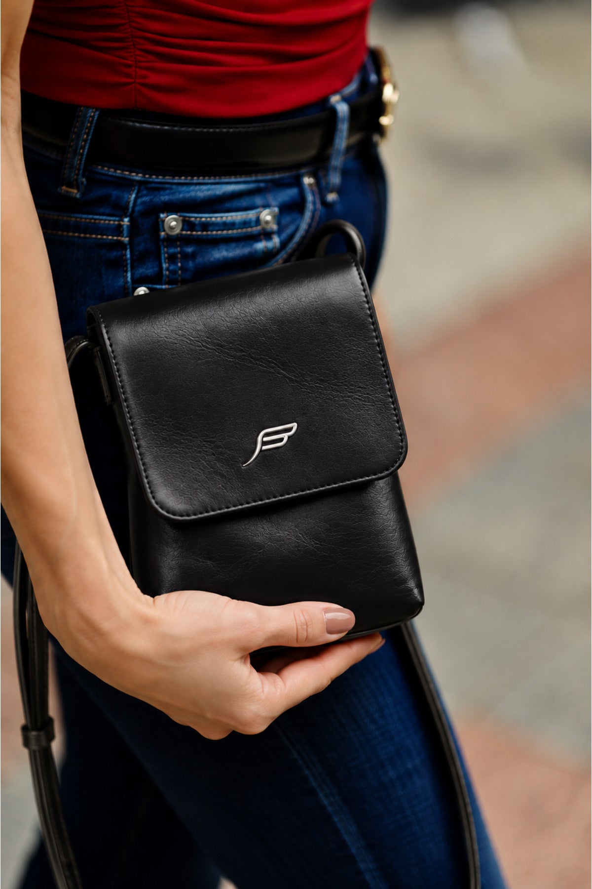 Fubileather Genuine Leather Women's Phone Bag - Adjustable Strap