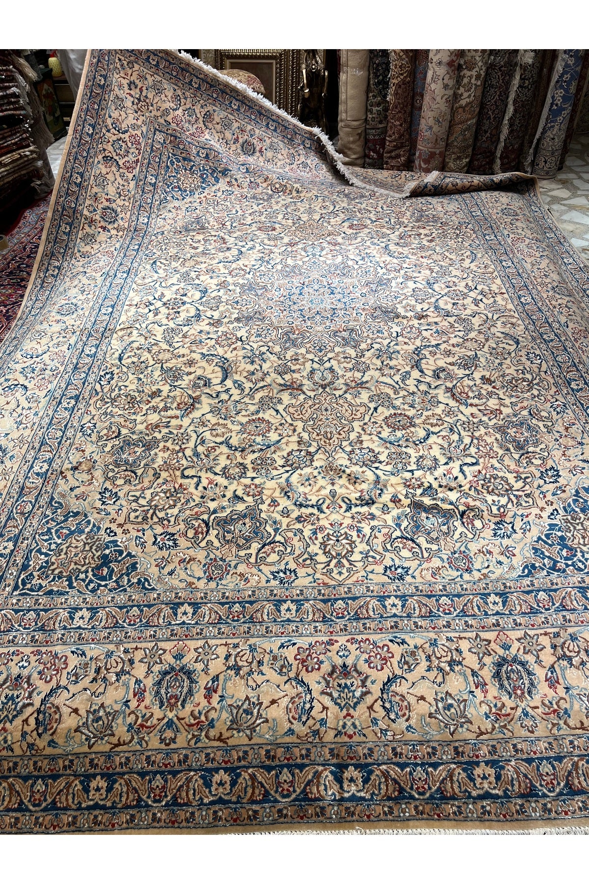 RD RAMAZAN DAG Hand Rug Art Hand-Woven Wool Blend Iranian Nain Rug Quality Magnificent Size 370x260 - MALLTURK