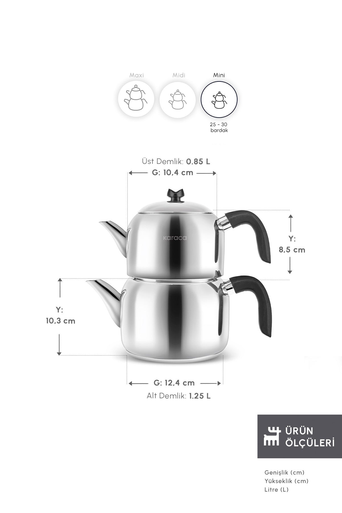 Karaca Laris Mini size induction Base Teapot Set, Black - MALLTURK