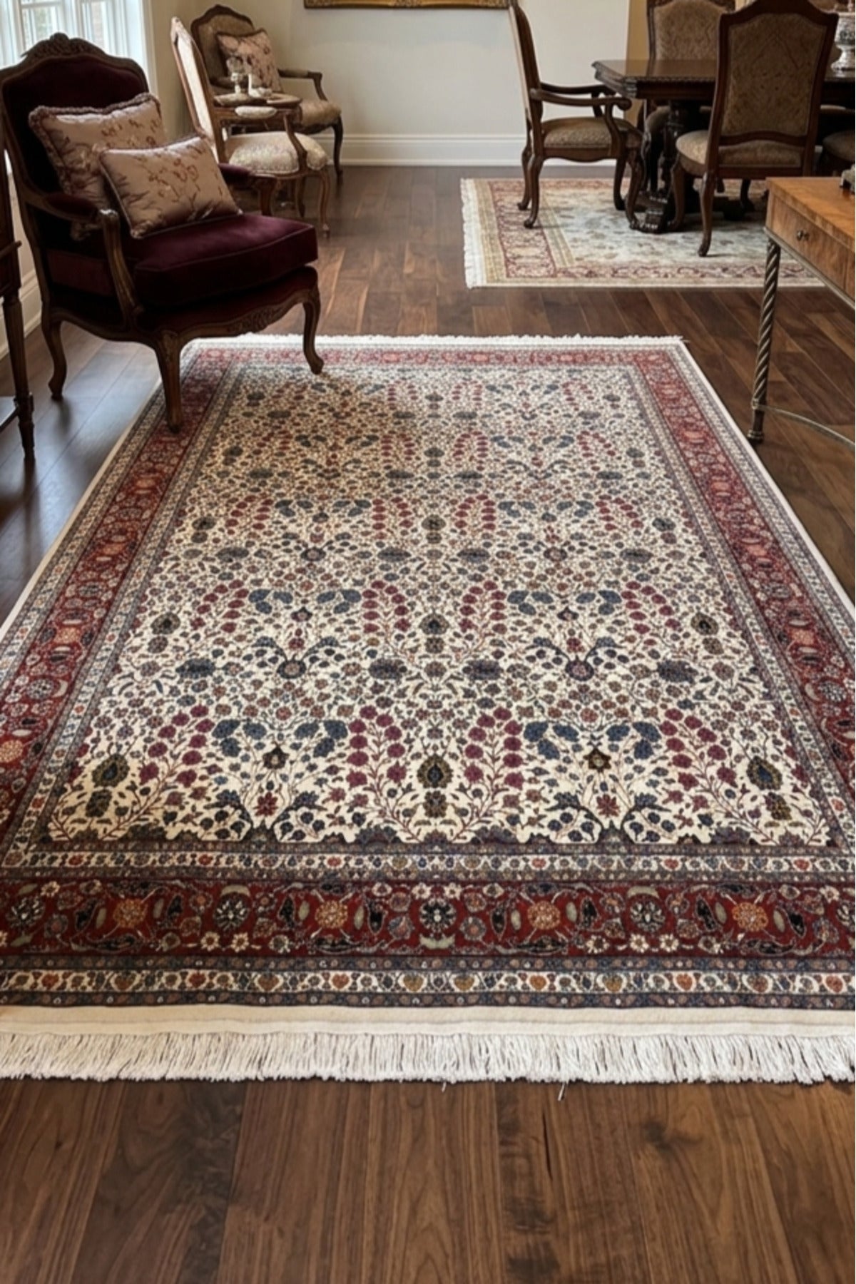 FT Halicilik White Prison Workshop Hereke Hand-Woven Seven Mountains Flower Sumerbank Hereke Hand Rug - MALLTURK