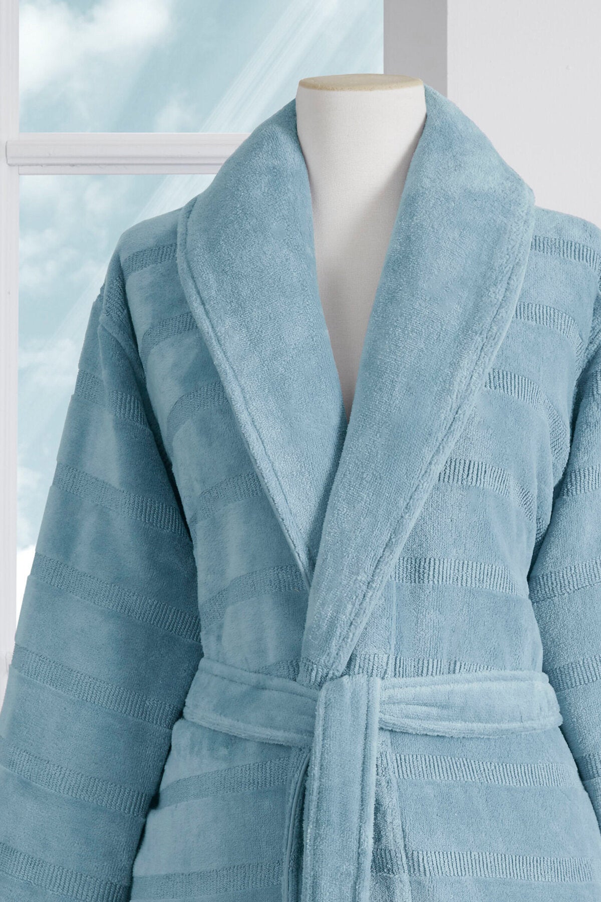 Ozdilek Sadem Organic Stripe Shawl Collar Bathrobe - MALLTURK