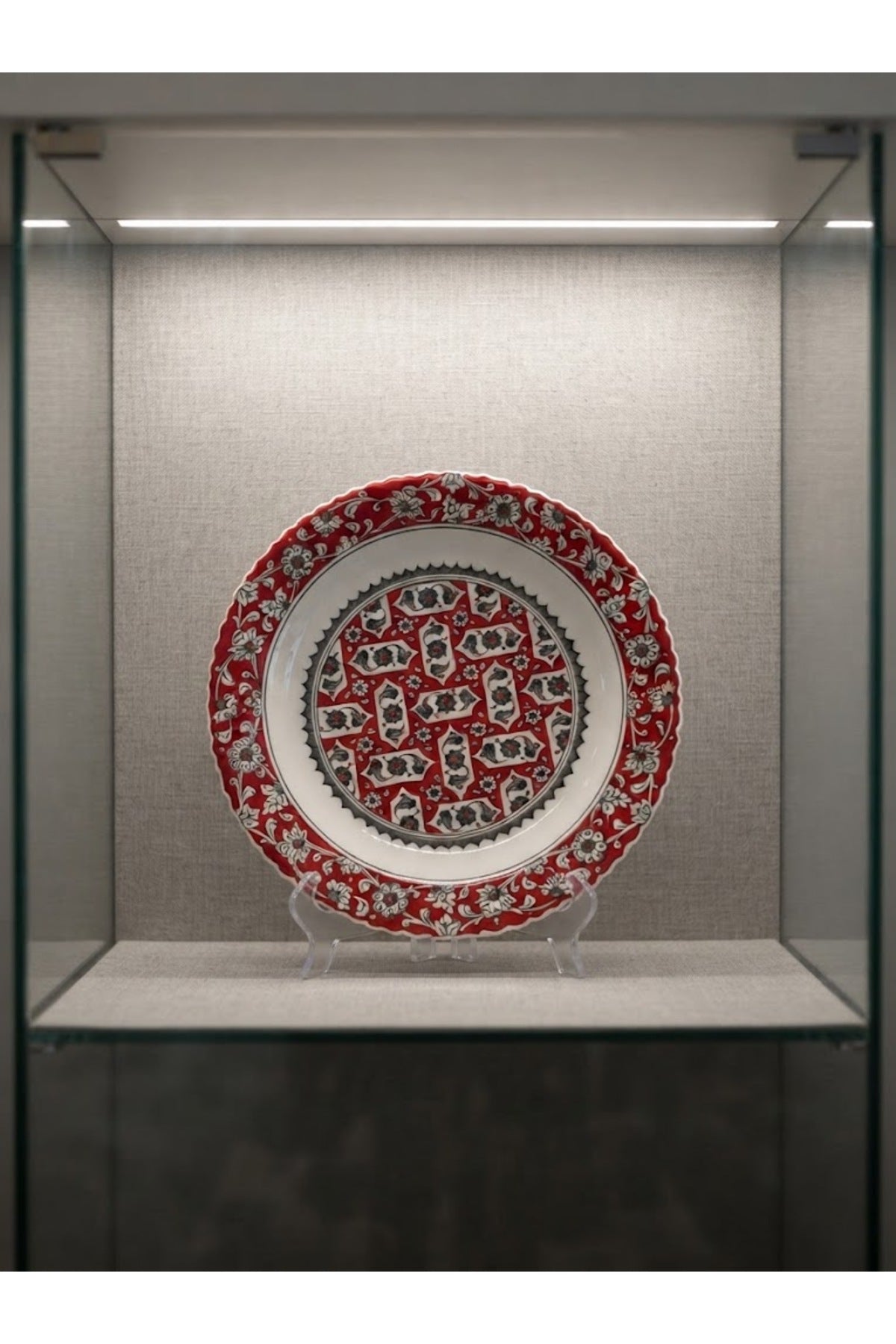 General Brands Red and Gray Geometric Patterned Handmade Decorative Tile Plate Display Piece - MALLTURK