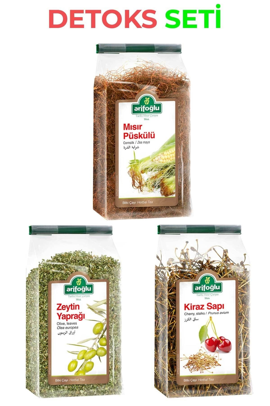 Arifoglu Detox Set: Corn Silk 40g + Olive Leaf Tea 120g + Cherry Stem 40g - MALLTURK