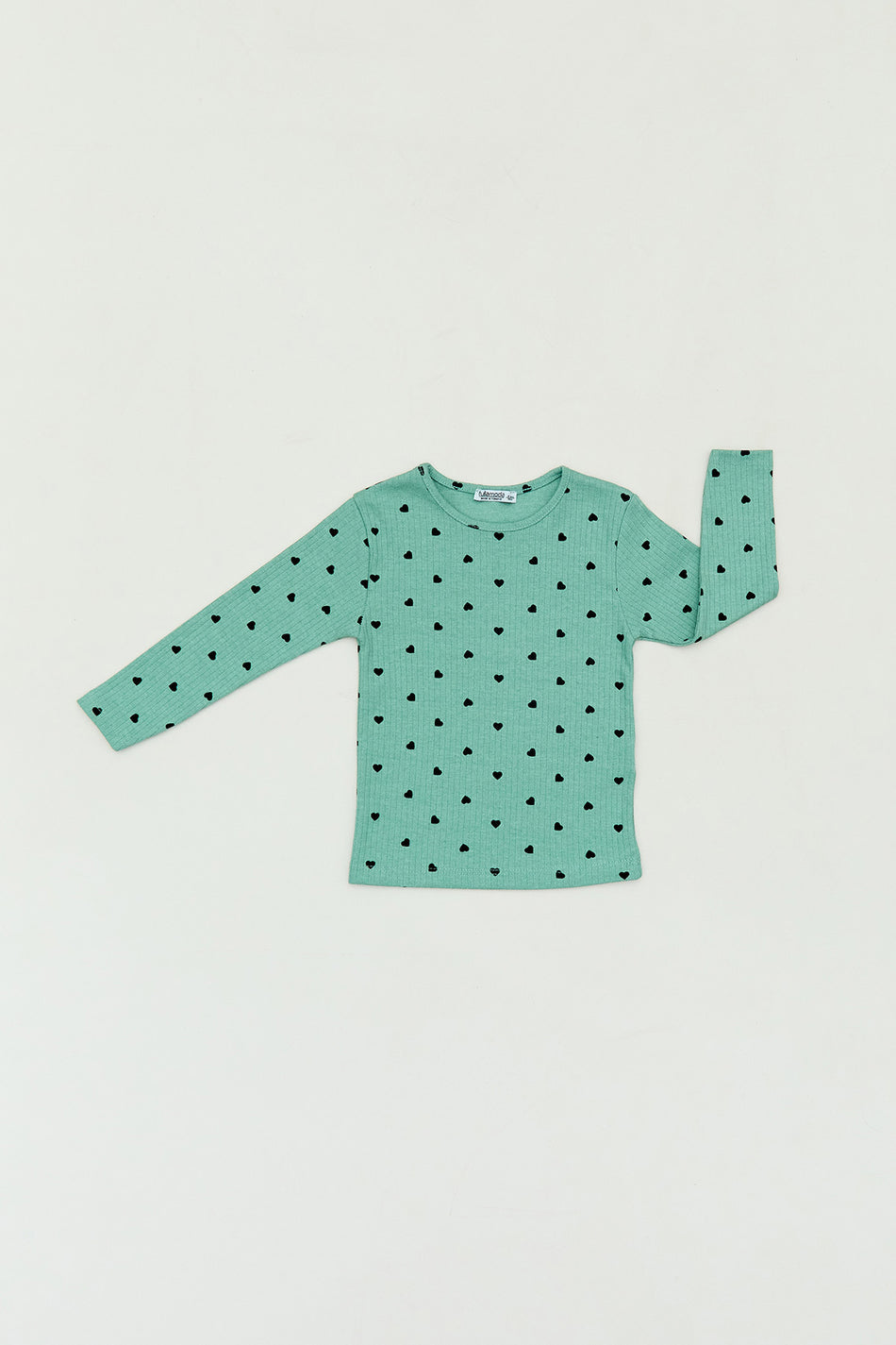 Heart Patterned Crew Neck Girl's Blouse