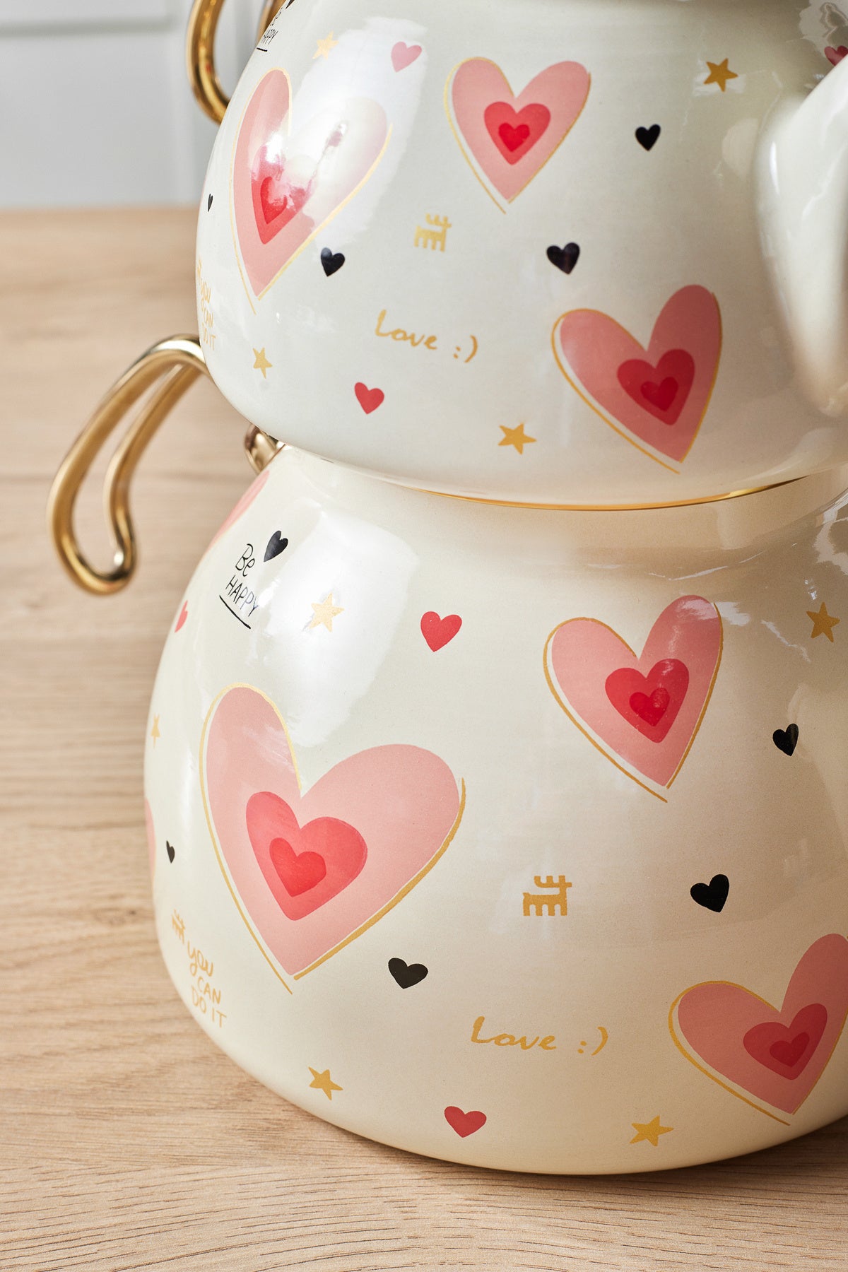 Karaca Pink Love Enamel Heart Detail Midi Size Teapot Set 3.1 Liters - MALLTURK