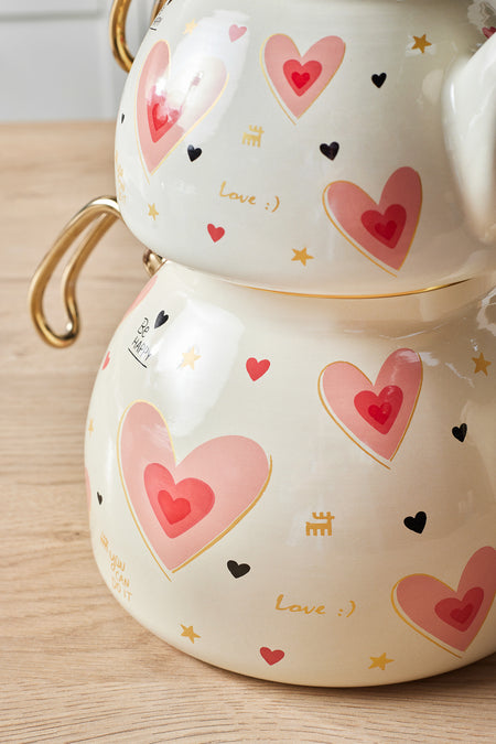 Karaca Pink Love Enamel Heart Detail Midi Size Teapot Set 3.1 Liters - MALLTURK