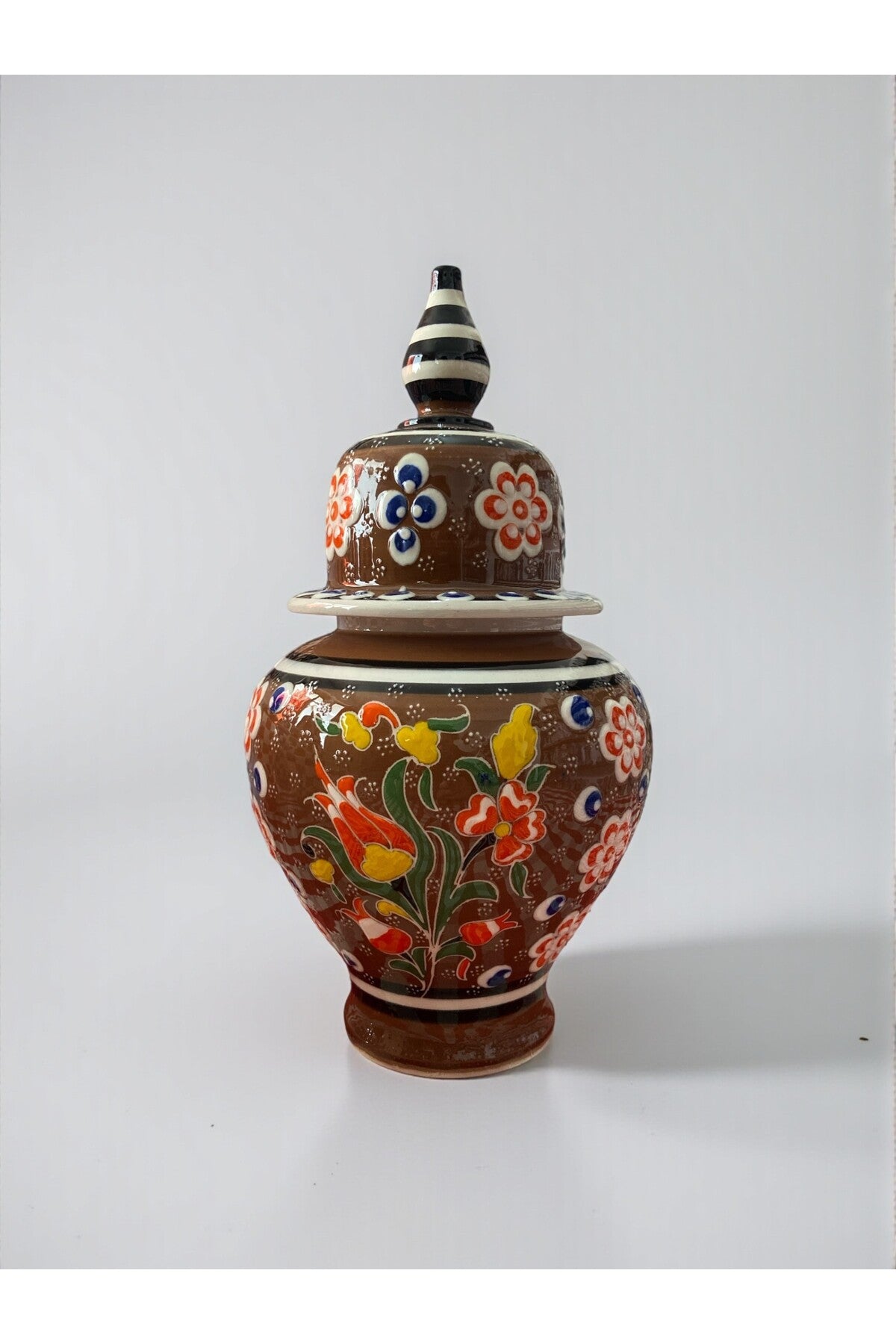 YOOS Handmade Wheelwork 25cm Kutahya Ceramic Shah Cube Brown Ceramic Vase - MALLTURK