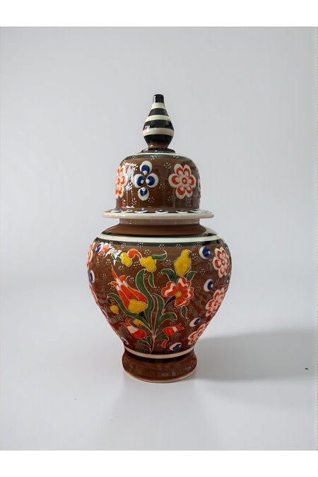 YOOS Handmade Wheelwork 25cm Kutahya Ceramic Shah Cube Brown Ceramic Vase - MALLTURK