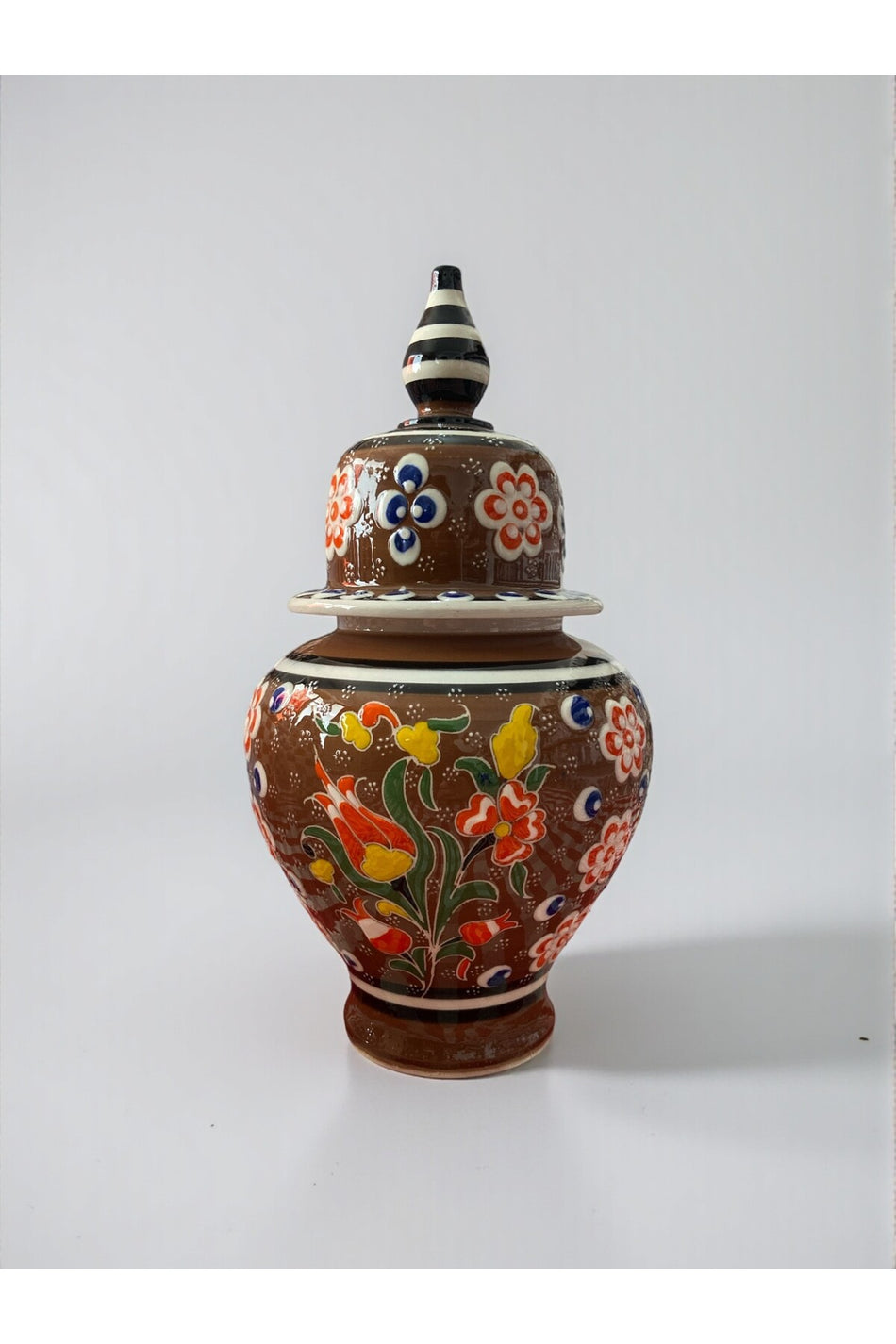 YOOS Handmade Wheelwork 25cm Kutahya Ceramic Shah Cube Brown Ceramic Vase - MALLTURK