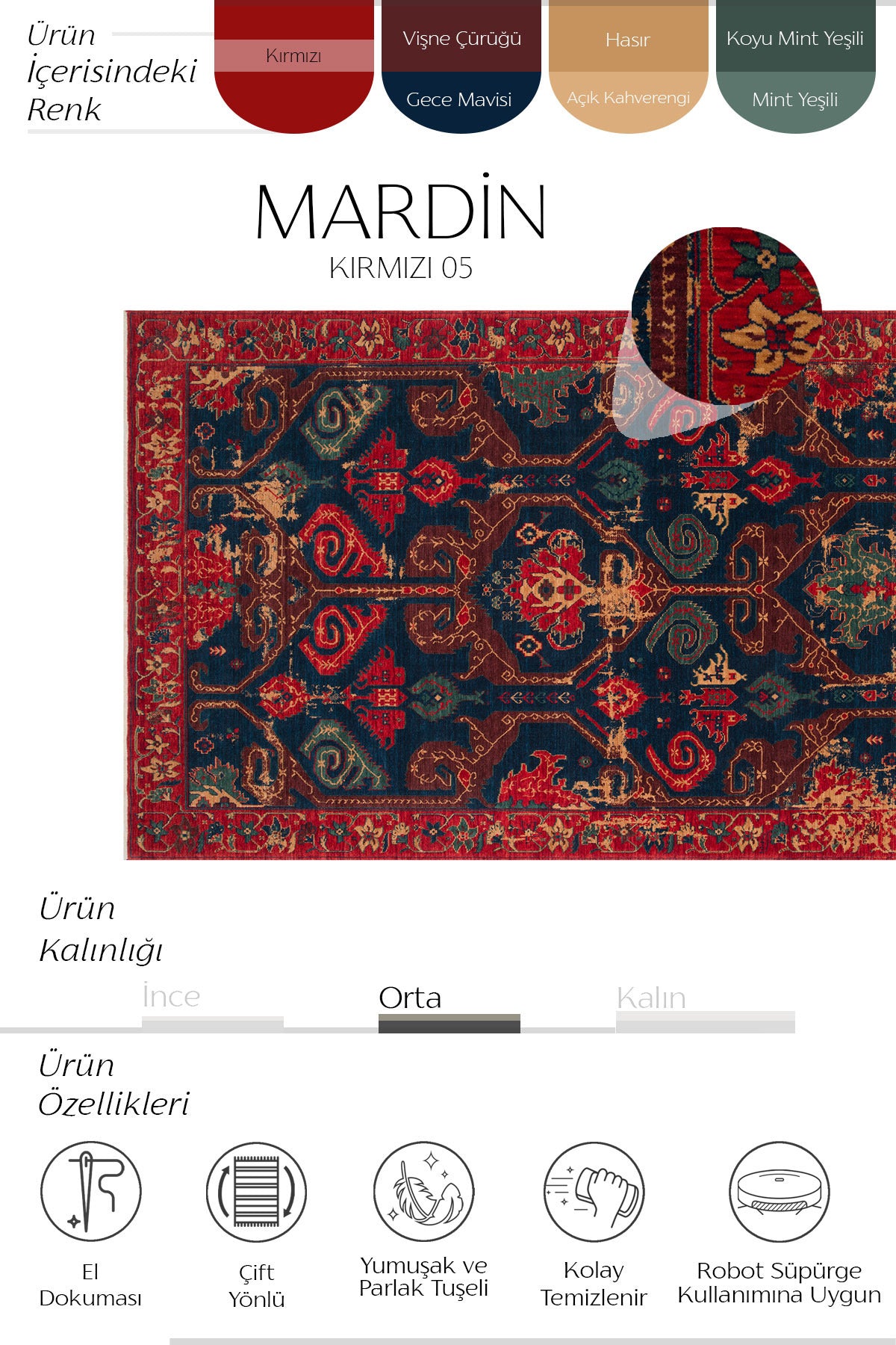 Cool Rug Mardin Red Navy Cok Multicolor Authentic Ethnic Pattern Hand-Woven Yunlu Soft Salon Ev Oda Rug