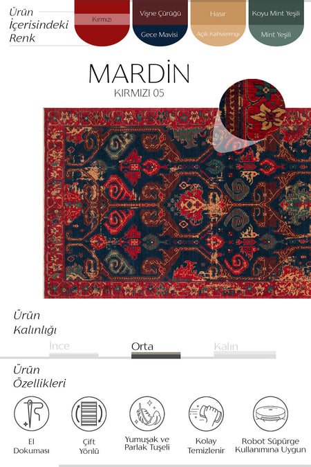 Cool Rug Mardin Red Navy Cok Multicolor Authentic Ethnic Pattern Hand-Woven Yunlu Soft Salon Ev Oda Rug