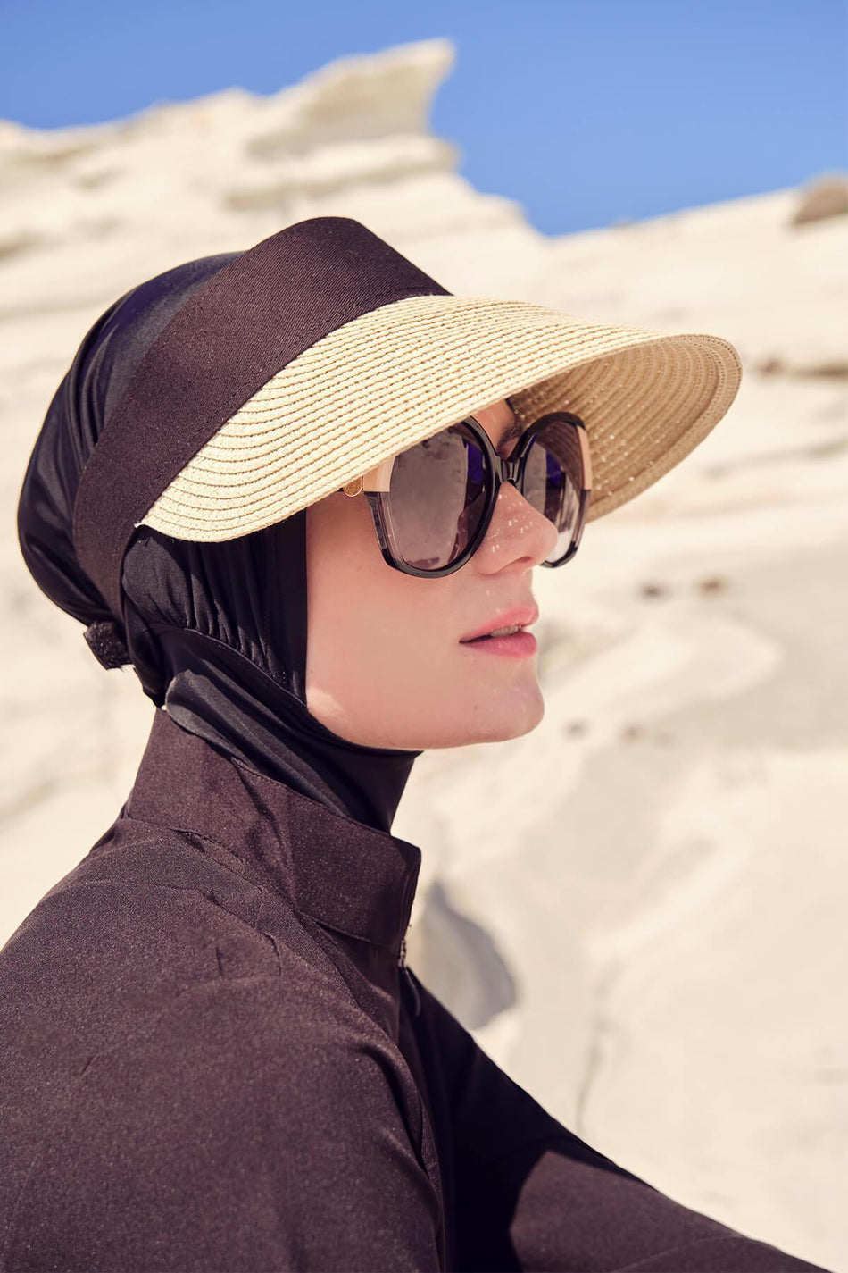 Hashema Foldable Beige Visor Beach Hat