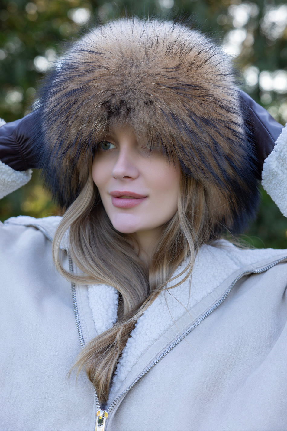 Fubileather Genuine Leather Fur Hat | Horse Riding, Skiing | Metallic