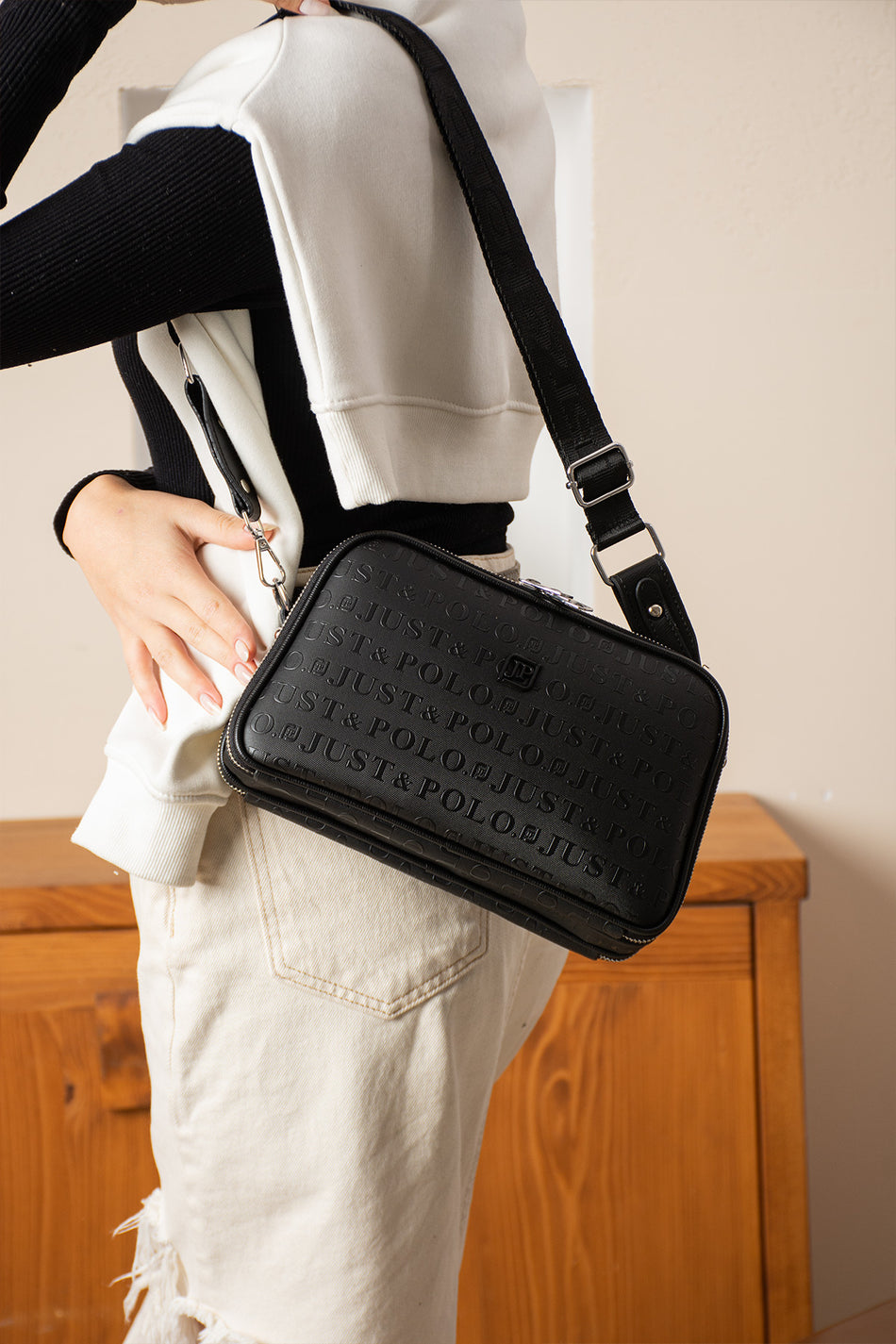 Just Polo Women's Black Shoulder Bag Suitable for Day to Night Use