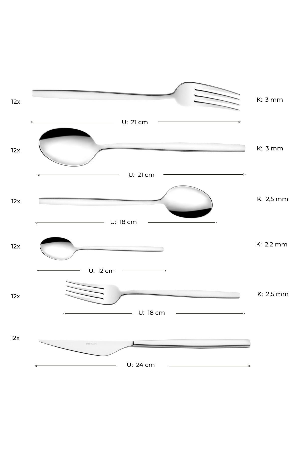 Emsan evelyn 72 Piece 12 Place Setting Flatware Set luks Boxed - MALLTURK