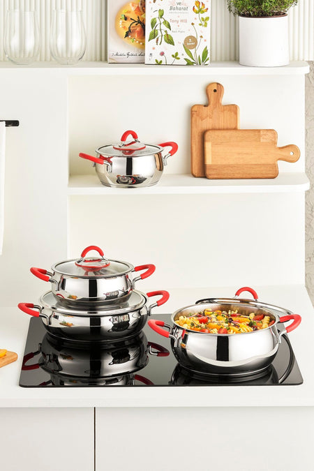 Karaca Oyster Induction Compatible Silikon Kulplu 8 Piece Cookware Set - MALLTURK