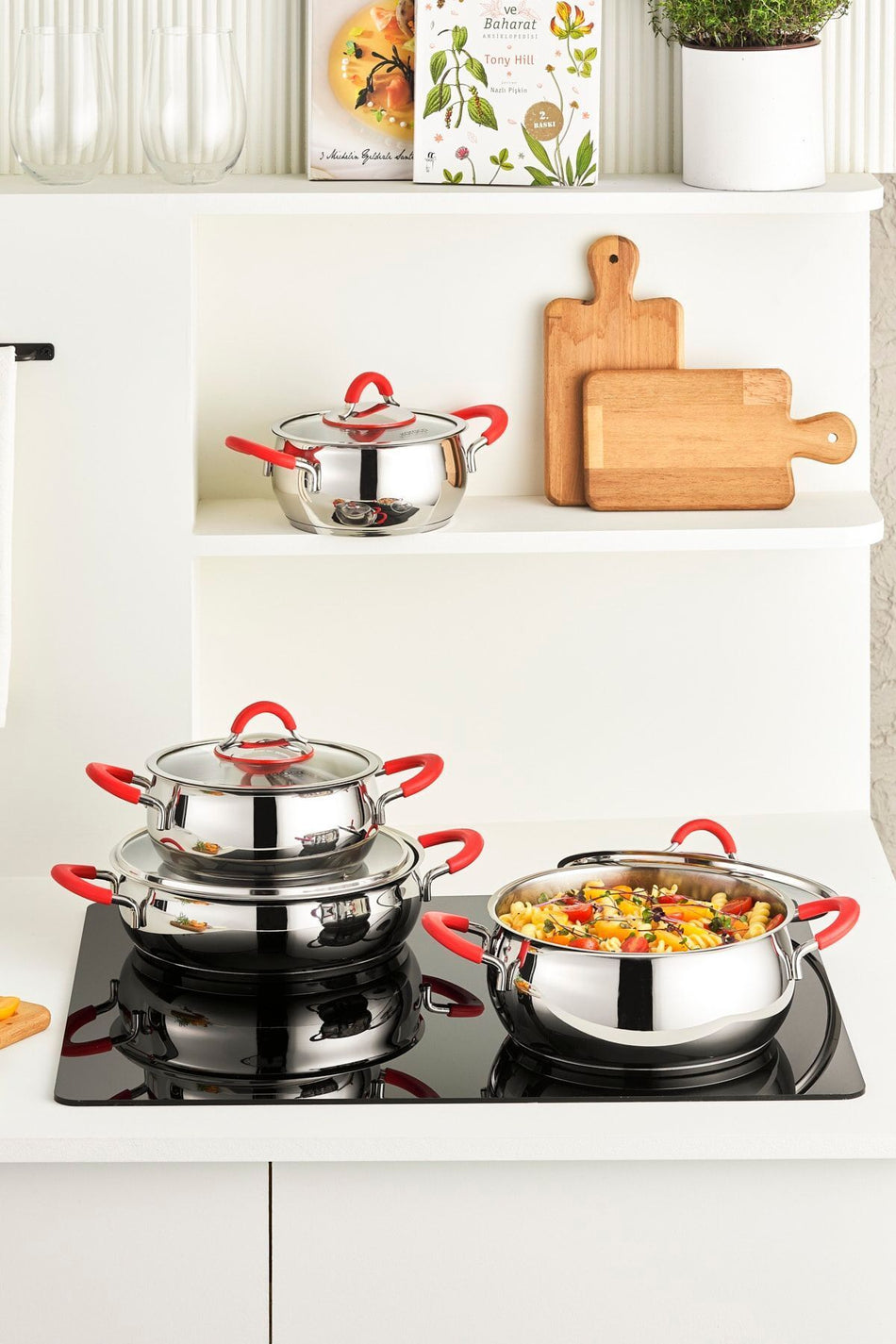 Karaca Oyster Induction Compatible Silikon Kulplu 8 Piece Cookware Set - MALLTURK