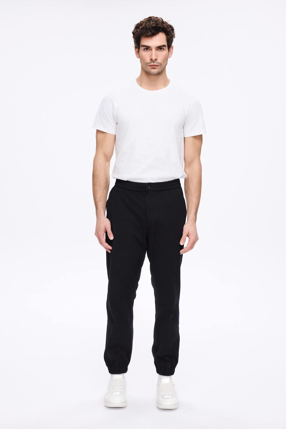 Men's Black Jogger Pants with Elastic Waist and Cuffs (4023)