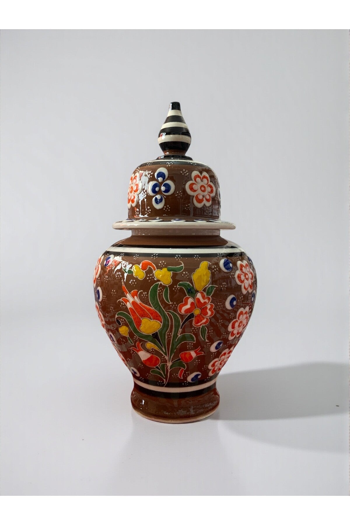 YOOS Handmade Wheelwork 25cm Kutahya Ceramic Shah Cube Brown Ceramic Vase - MALLTURK