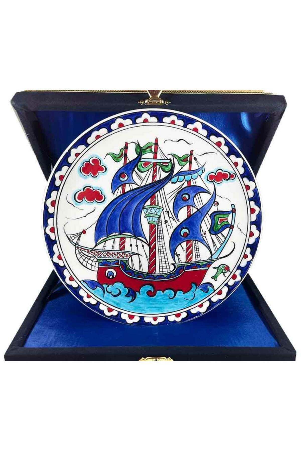Cini Evi Iznik Tile Plate Osmanli Galleon Patterned 18 cm - MALLTURK